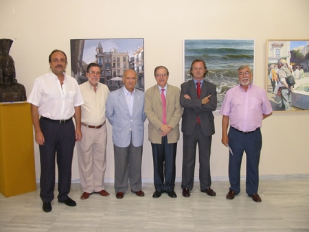 De izquierda a derecha, D. Antonio F. Bellido Navarro; D. Gerardo Pérez Calero; D. Vicente Flores Luque; D. Alberto Máximo Pérez Calero; D. Fernando Murube Ricart y D. Antonio Zambrana Lara.