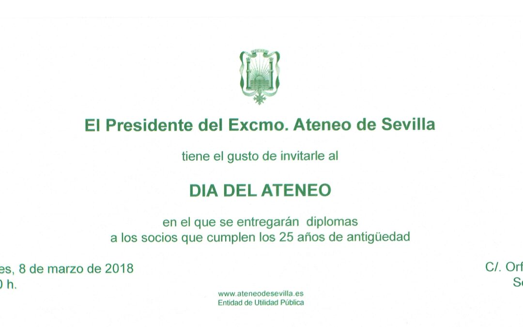 Celebración del Día del Ateneo. Entrega de diplomas a las 19.00 horas en el Salón de Actos