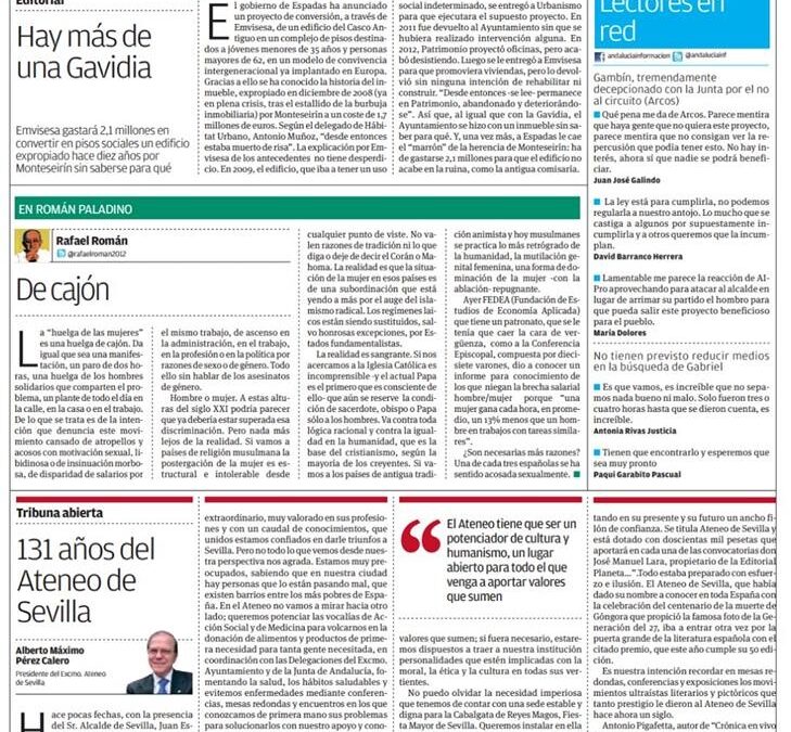 Viva Sevilla. Artículo del Presidente del Ateneo, D. Alberto Máximo Pérez Calero, por el Día del Ateneo