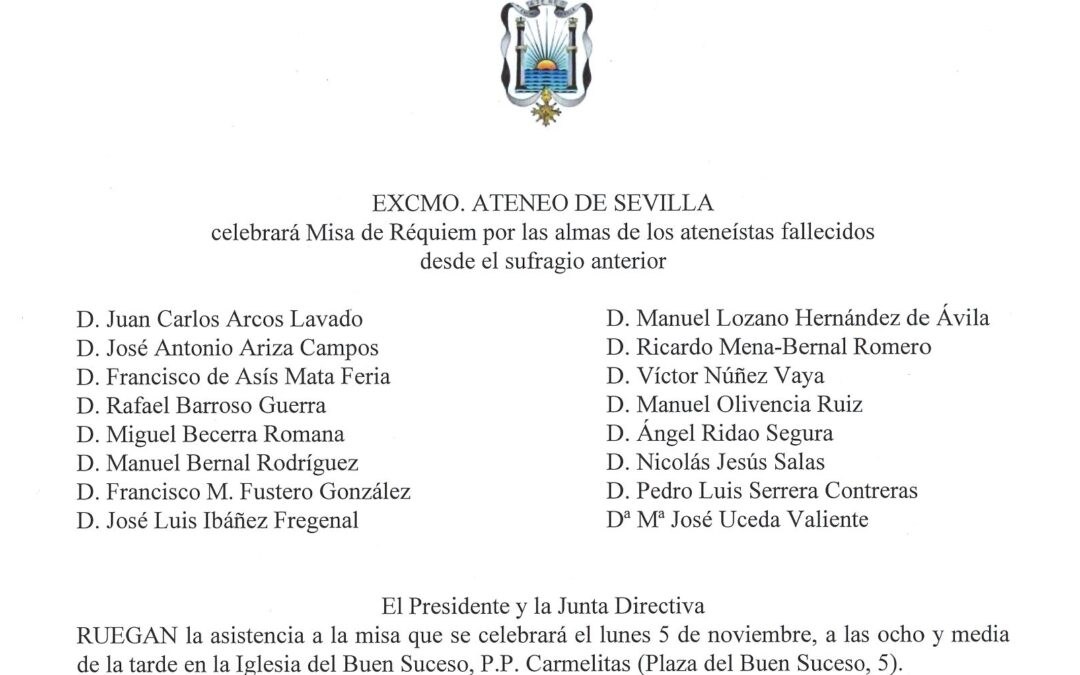 Misa de réquiem por los ateneístas fallecidos desde el sufragio anterior