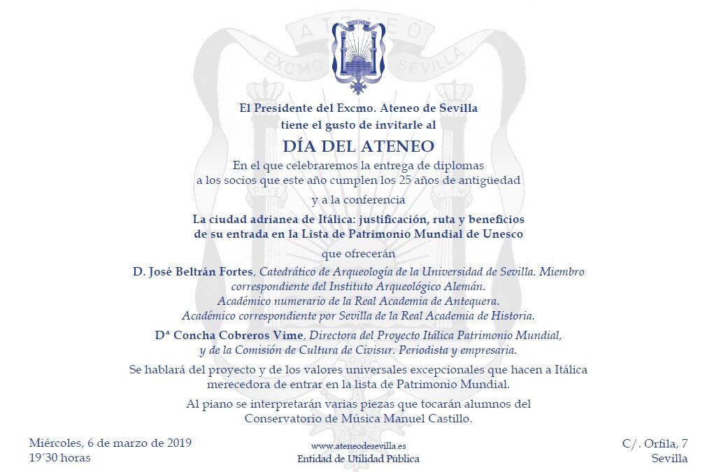 Miércoles 6 de marzo. Celebración del Día del Ateneo y entrega de diplomas a los socios que cumplen 25 años en la entidad