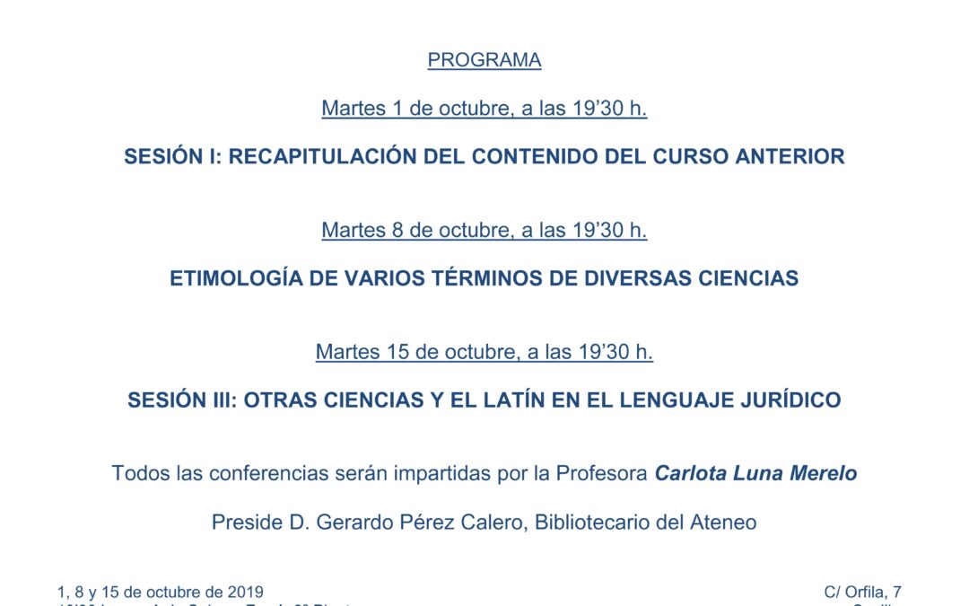 Ciclo de conferencias ETYMON II: ETIMOLOGÍA GRECOLATINA  EN EL VOCABULARIO CIENTÍFICO