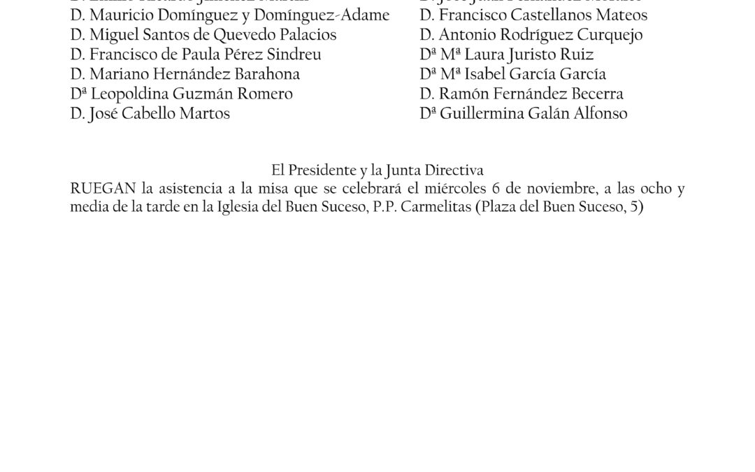 Misa de réquiem a las 20.30 horas por los ateneístas fallecidos desde el sufragio anterior
