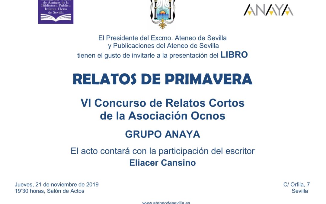 Presentación del libro titulado ‘RELATOS DE PRIMAVERA. VI Concurso de Relatos Cortos de la Asociación Ocnos’