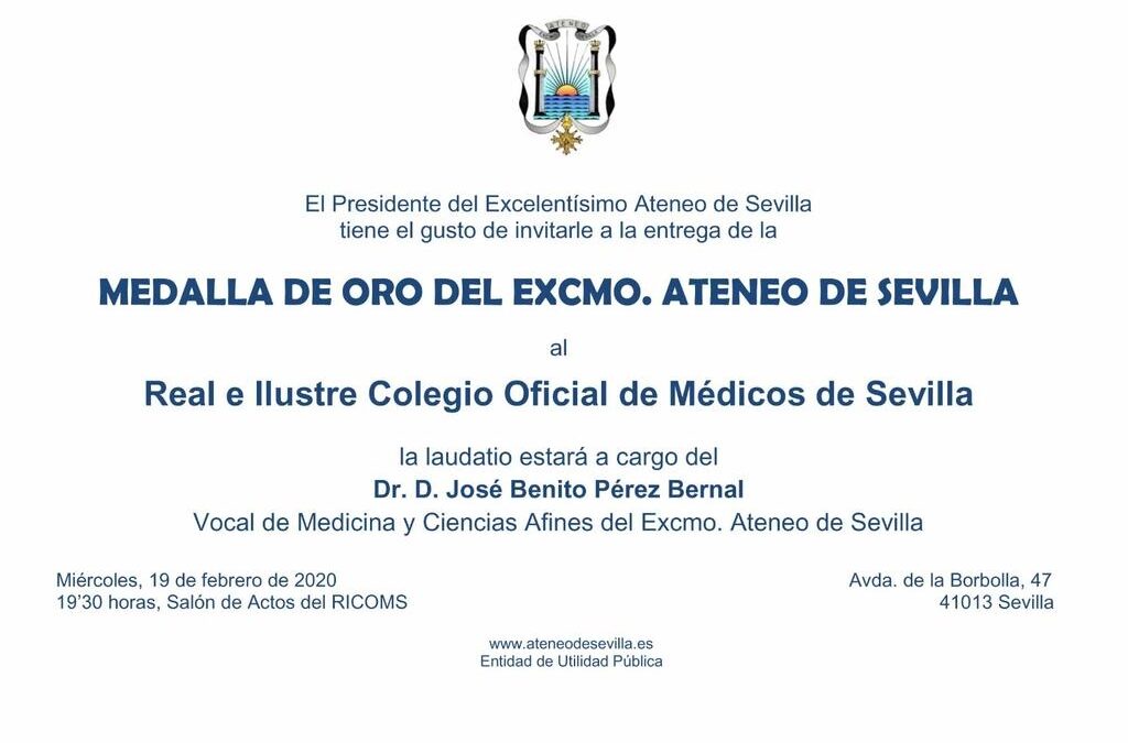El Ateneo hará entrega de la Medalla de Oro al Colegio de Médicos. SALÓN DE ACTOS DEL RICOMS