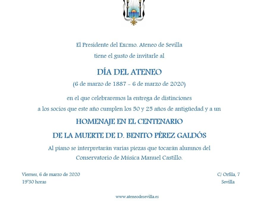 Viernes 6 de marzo. 19.30 horas. Celebración del Día del Ateneo por su 133 aniversario