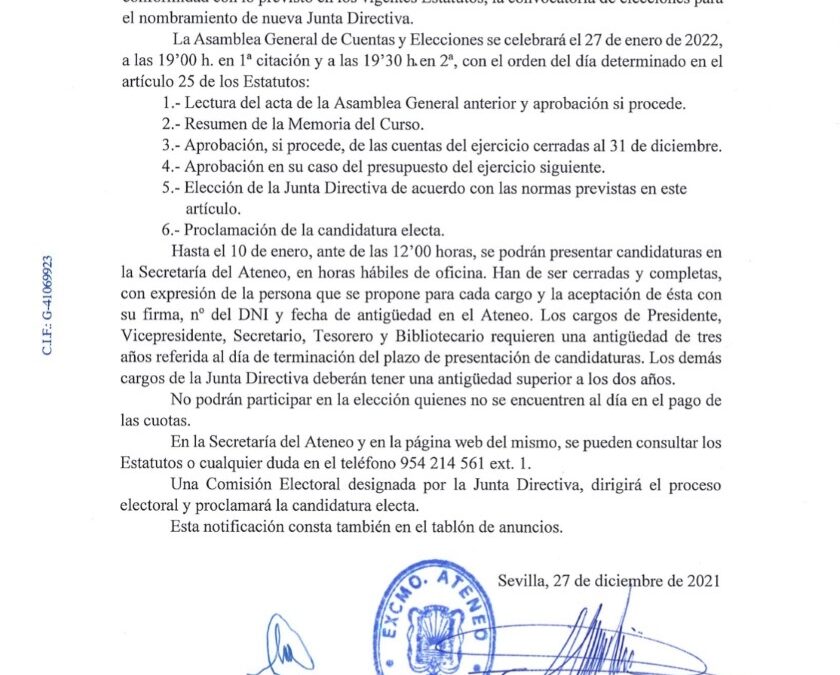 CONVOCATORIA DE ELECCIONES